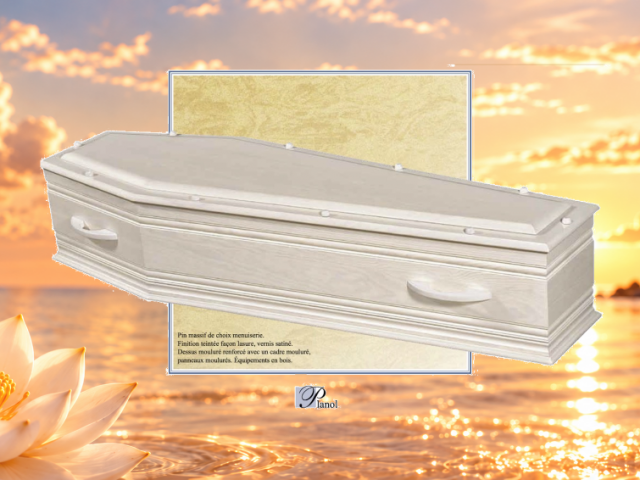 Cercueil PLANOL – Pin massif, finition lasure et vernis satiné